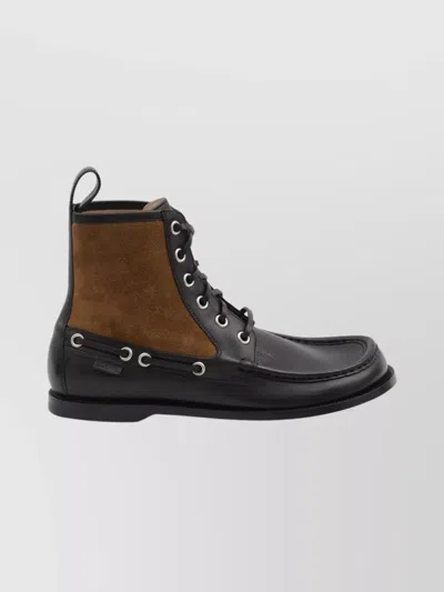 Loewe Rounded Toe Calfskin Bootie With Suede Inserts In Black