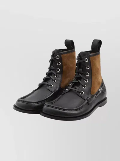 Loewe Rounded Toe Calfskin Bootie With Suede Inserts In Black