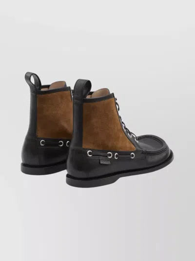 Loewe Rounded Toe Calfskin Bootie With Suede Inserts In Black