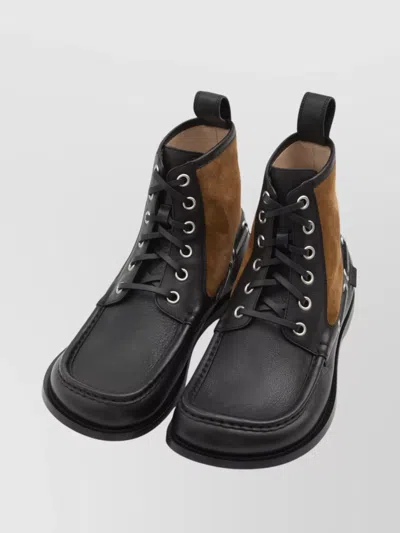 Loewe Rounded Toe Calfskin Bootie With Suede Inserts In Black
