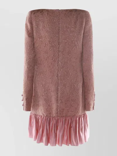 Valentino Long Sleeve Dress Ruffled Hem In Pink