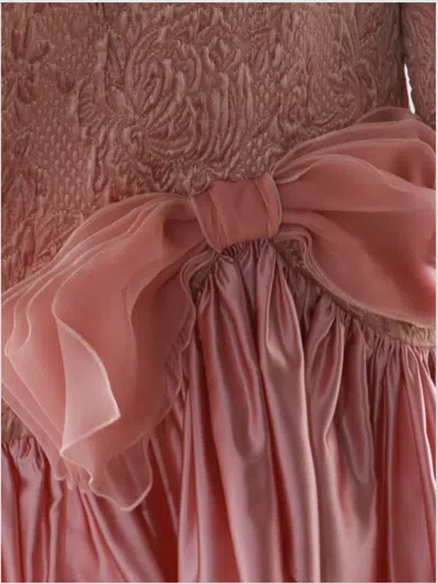 Valentino Long Sleeve Dress Ruffled Hem In Pink