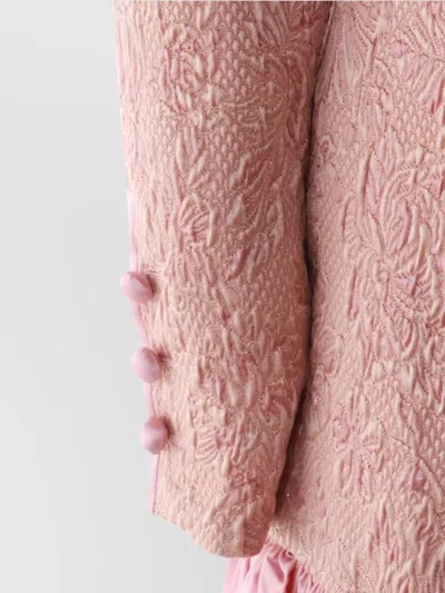 Valentino Long Sleeve Dress Ruffled Hem In Pink