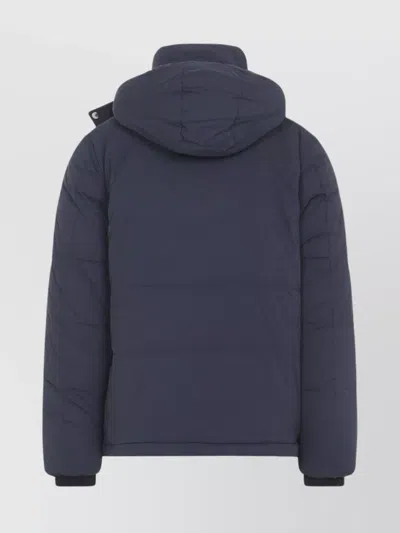 Paul Smith Padded Brown Polyamide Jacket With Detachable Hood And Ribbed Cuffs In Blue