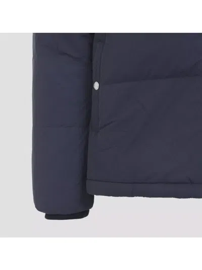 Paul Smith Padded Brown Polyamide Jacket With Detachable Hood And Ribbed Cuffs In Blue