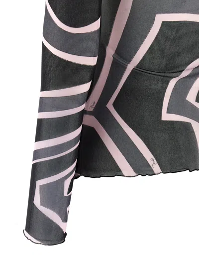 Pucci Semi Sheer Printed Long-sleeved High-neck Top In Multi