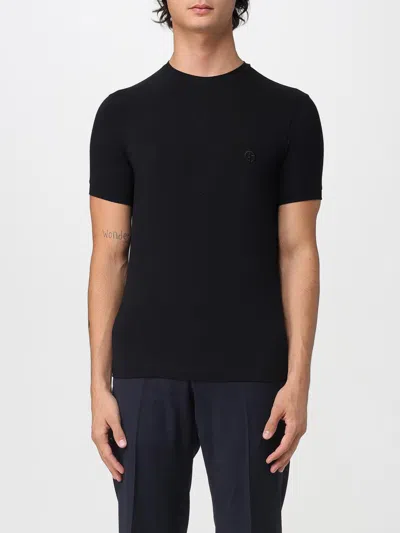 Giorgio Armani Official Store Stretch Viscose Bamboo Jersey T-shirt With Ga Embroidery In Black