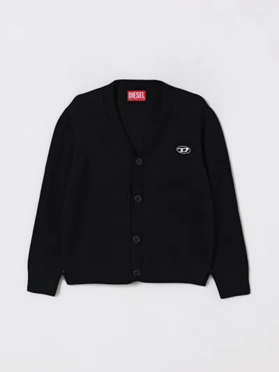 Diesel Cardigan Misto Lana E Cashmere Con Patch In Black