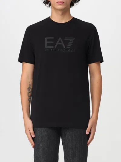 Ea7 Printed Round-necked T-shirt In Black