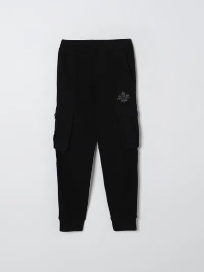 Dsquared2 Fleece Cargo Pants With Maple Leaf In Black