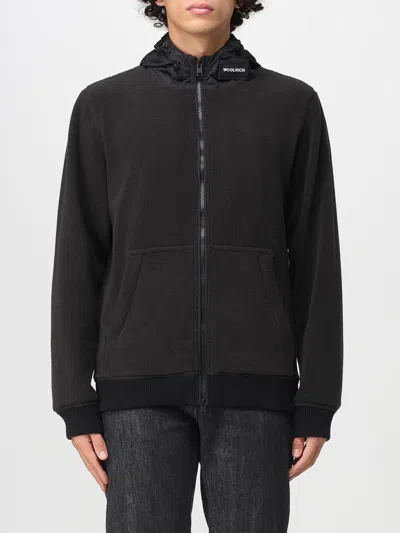 Woolrich Men Black Zip-up Logo Hoodie, L Luxury Sweatshirts & Hoodies For Men Darveys In Black