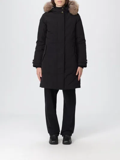 Woolrich Elongated Polyamide Parka With Plush Fur-lined Hood In Black