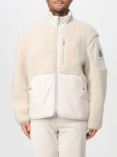 Moose Knuckles Textured Fleece Jacket With Smooth Fabric Panels And High Collar In White