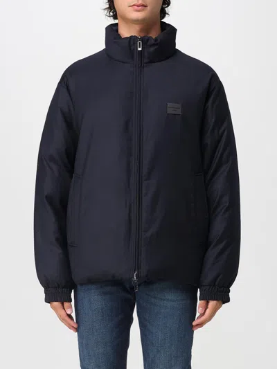 Emporio Armani Reversible Navy Blue Wool Blend Jacket In Blue