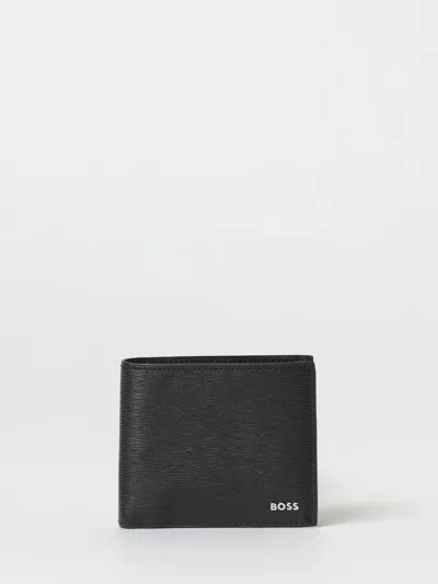 Hugo Boss Tone-on-tone Leopard-pattern Leather Wallet In Black