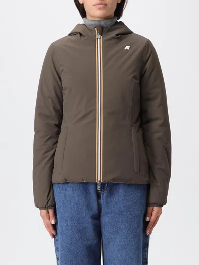 K-way Logo Patch Hooded Reversible Jacket In Brown