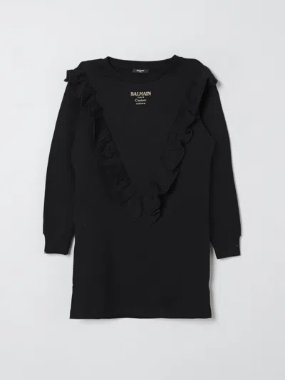 Balmain Black Dress For Girl With Logo In Black