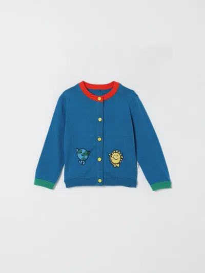 Stella Mccartney Blue Cardigan For Baby Boy With Smiling Sun And World In Blue