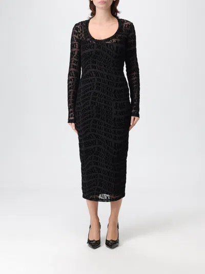 Versace Jeans Couture Logo-print Long-sleeve Midi Dress In Black