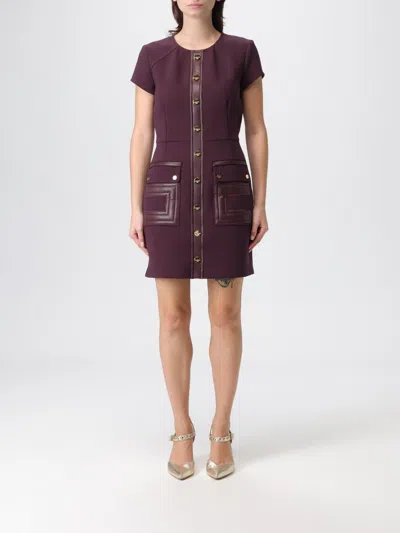 Elisabetta Franchi Mini Dress With Crewneck And Pockets In Burgundy