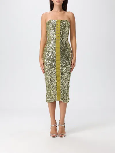 Elisabetta Franchi Sequin Bustier Dress With Jewel Hooks In Green