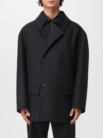Fendi Double-breasted Caban In Slate Grey Wool Men In Blue