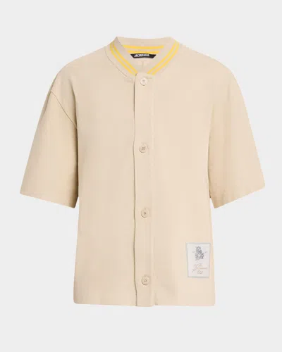 Jacquemus Men's Button-down Baseball Shirt In Gold