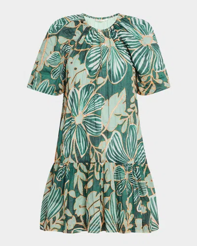 Marie Oliver Greta Embroidered Botanical-print Mini Dress In Green