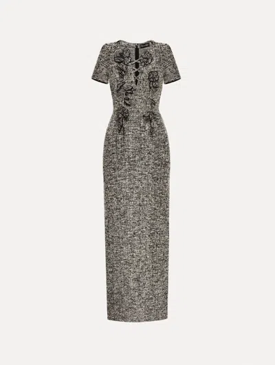 Oscar De La Renta Boucle Jersey Tweed Midi Day Dress In Gray
