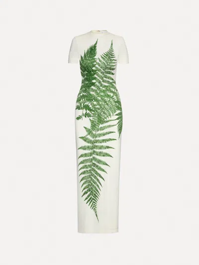 Oscar De La Renta Placed Fern Print Jersey T-shirt Dress In White