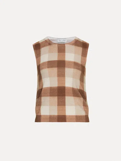 Oscar De La Renta Checked Sleeveless Vest In Brown