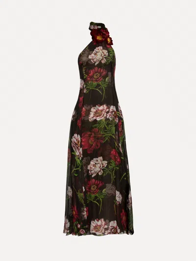 Oscar De La Renta Floral-print One-shoulder Maxi Gown In Multi