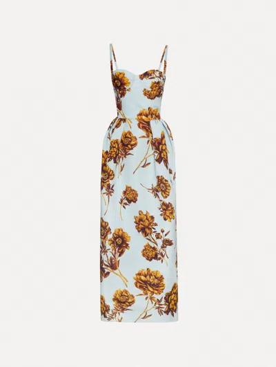 Oscar De La Renta Tonal Peony Print Faille Bustier Gown In Multi