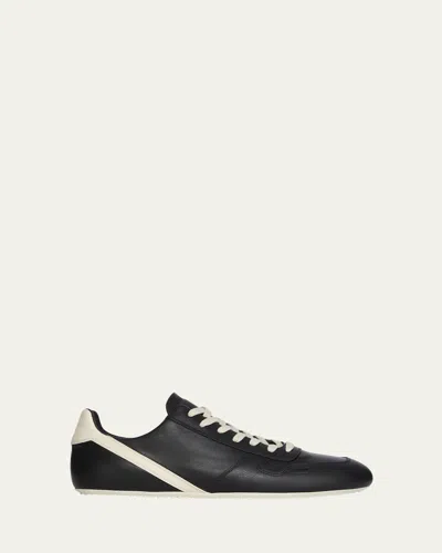 Rick Owens Black Low-top Sneakers With Contrasting Details In Leather Man In Black