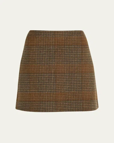 Theory A-line Mini Skirt In Plaid Wool-cashmere In Brown