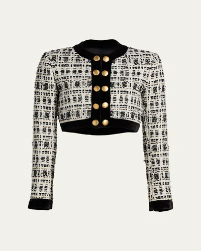 Sergio Hudson Tweed Crop Military Jacket In Multi