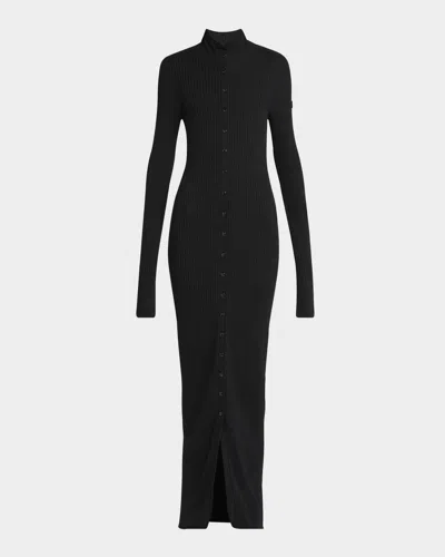 Moncler Genius Button-front Ribbed Wool Maxi Dress In Black