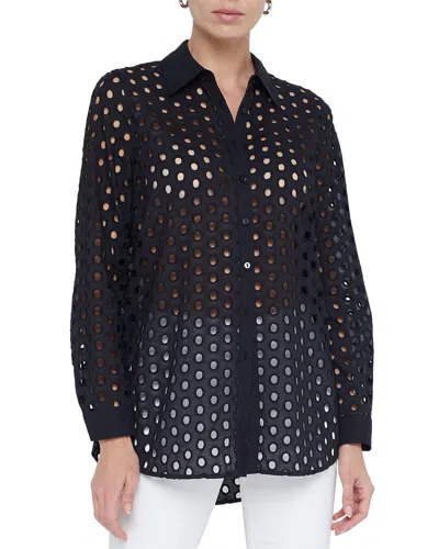 L'agence Lindy Eyelet Button-up Shirt In Black