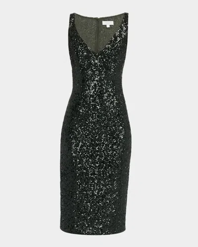 Michael Kors Portrait-neck Sleeveless Sequined Stretch Dress In Brown