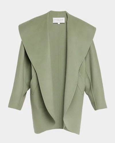 Michael Kors Shawl Clutch Coat Double-faced Plush Wool In Green