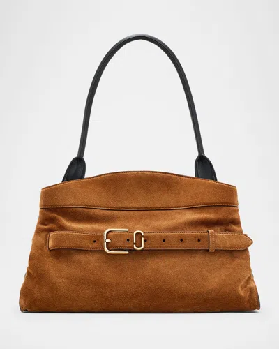 Marc Jacobs Dakota Suede Shoulder Bag With Buckle Straps In Brown