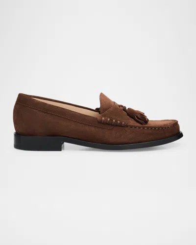 Stuart Weitzman Lottie Suede Tassel Penny Loafers In Brown