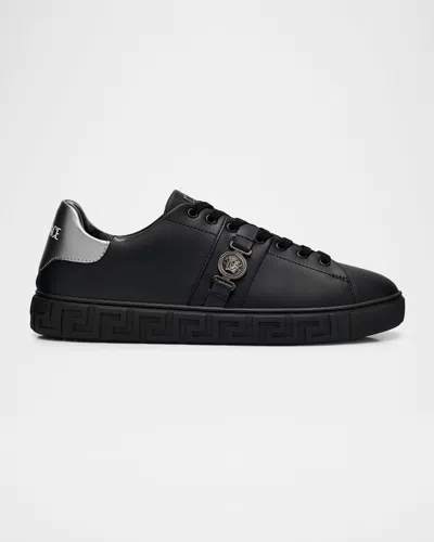 Versace Greca La Medusa-embellished Sneakers In Black