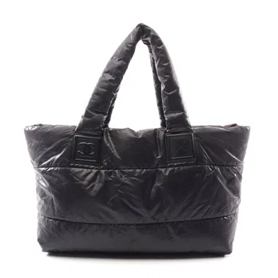 Pre-owned Chanel Coco Cocoon Mm Nylon Leather Tote Bag In Black