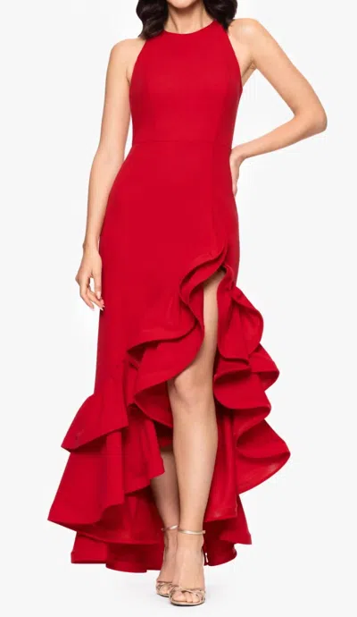 Betsy & Adam Petites Womens Knit Sleeveless Evening Dress In Red