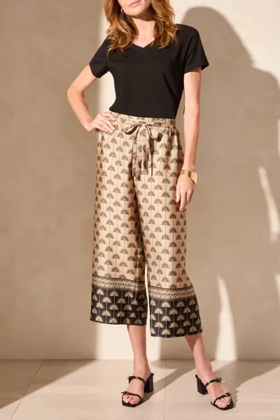 Tribal Border Print Flowy Pants In Soft Tan In Multi