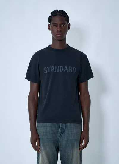 Balenciaga Men Black Crewneck T-shirt With Logo Print On The Front In Cotton Man In Blue