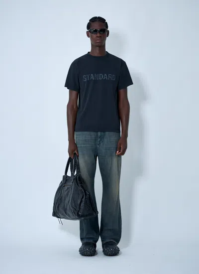 Balenciaga Men Black Crewneck T-shirt With Logo Print On The Front In Cotton Man In Blue