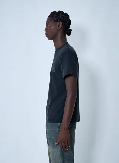 Balenciaga Men Black Crewneck T-shirt With Logo Print On The Front In Cotton Man In Blue
