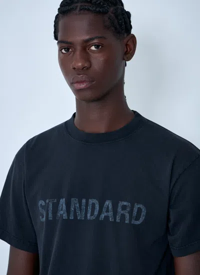 Balenciaga Men Black Crewneck T-shirt With Logo Print On The Front In Cotton Man In Blue